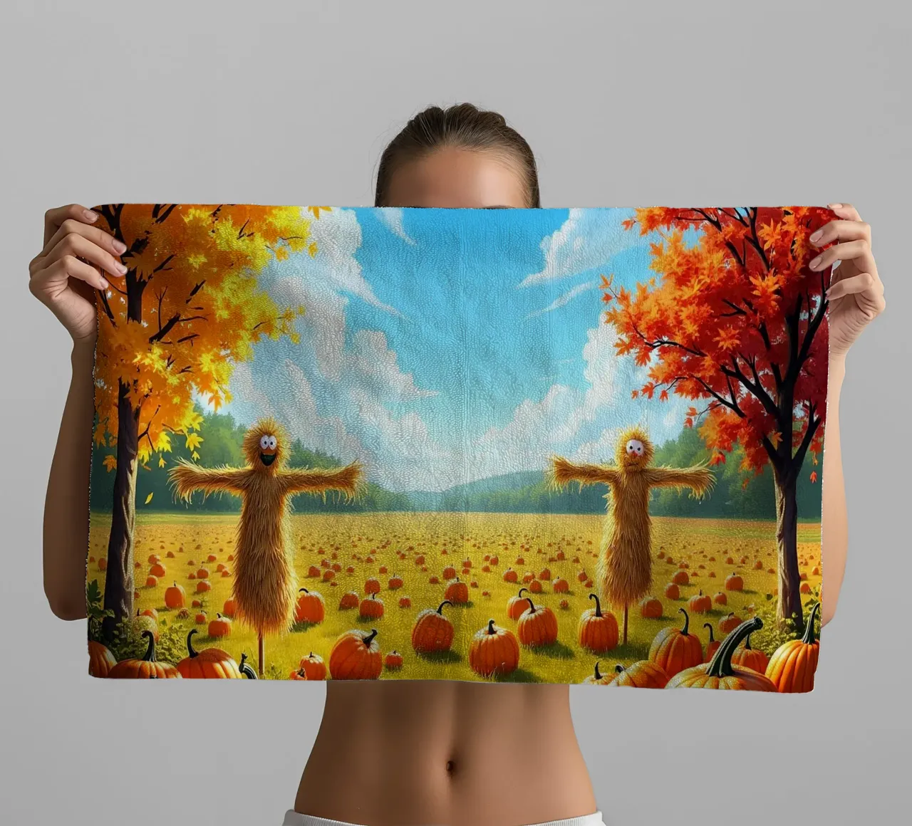 Campo_di_zucca_spaventapasseri_2 asciugamano da bagno da Fantasie & Mystikwelten by LK