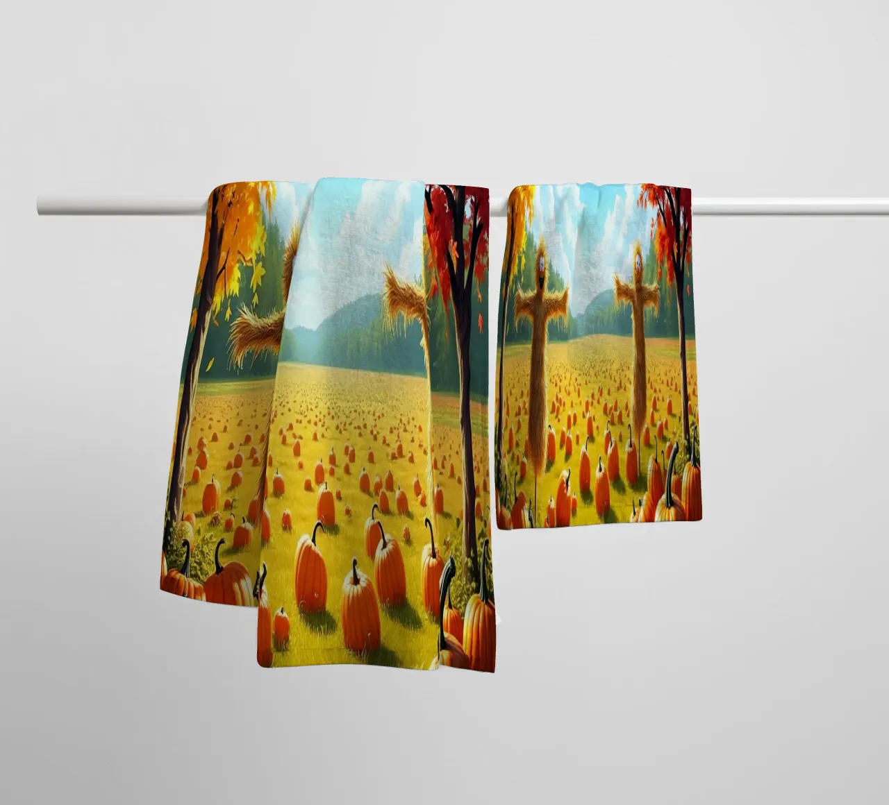 Campo_di_zucca_spaventapasseri_2 asciugamano da bagno da Fantasie & Mystikwelten by LK
