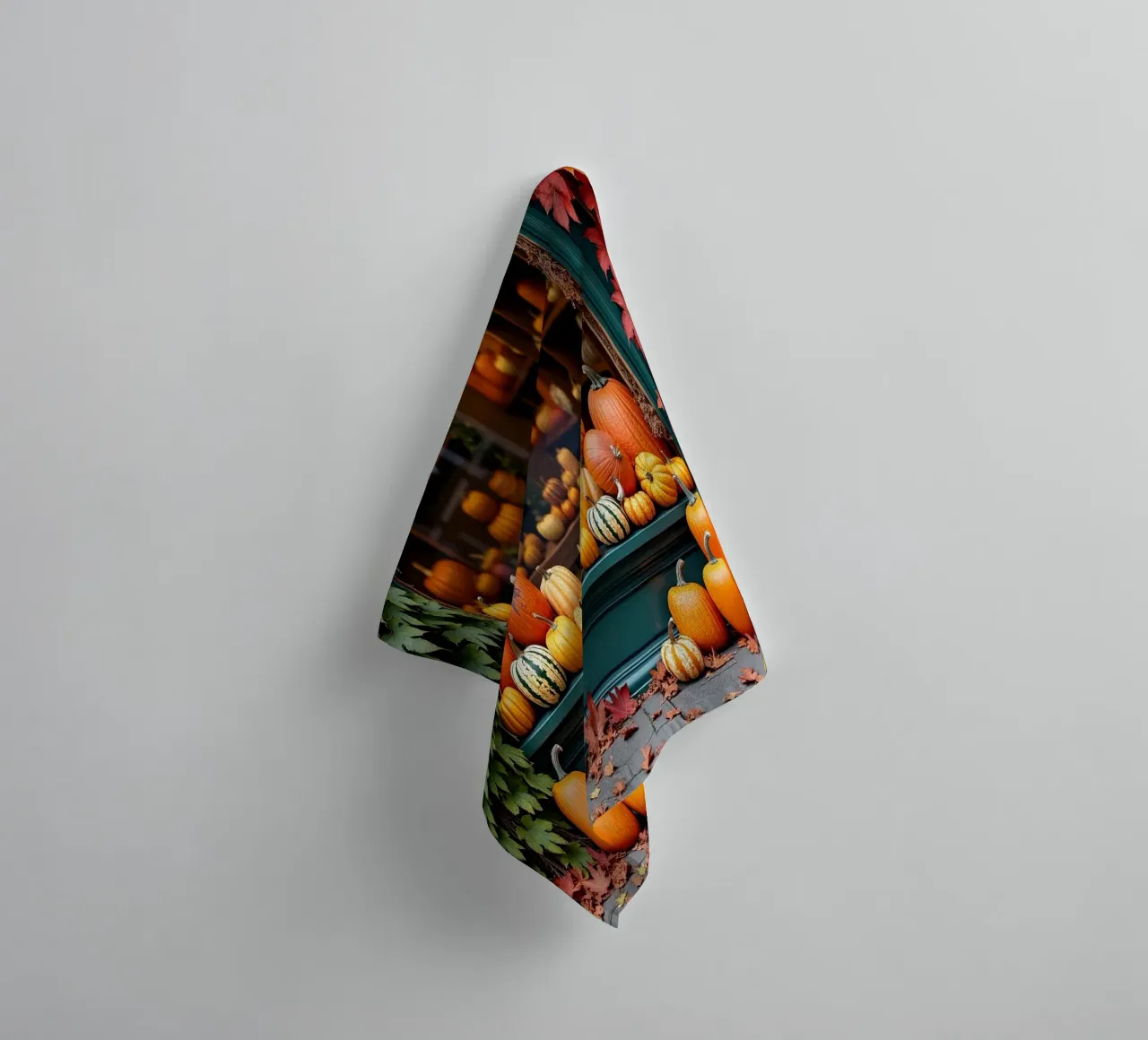Vetrina con zucche_1 asciugamano da bagno da Fantasie & Mystikwelten by LK