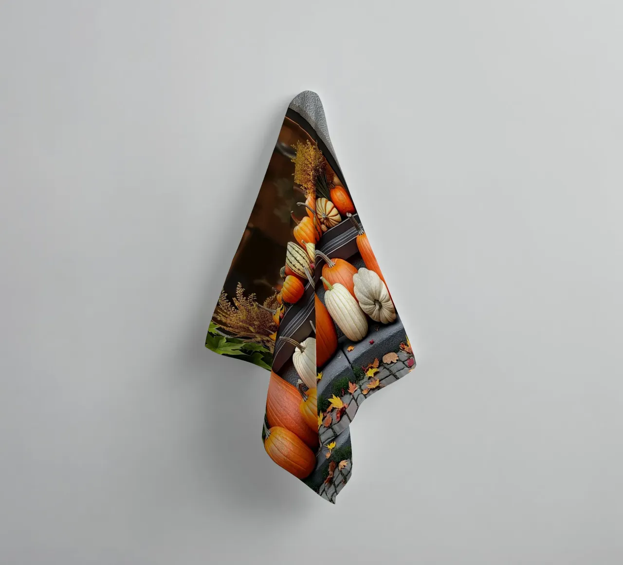 Vetrina con zucche_2 asciugamano da bagno da Fantasie & Mystikwelten by LK