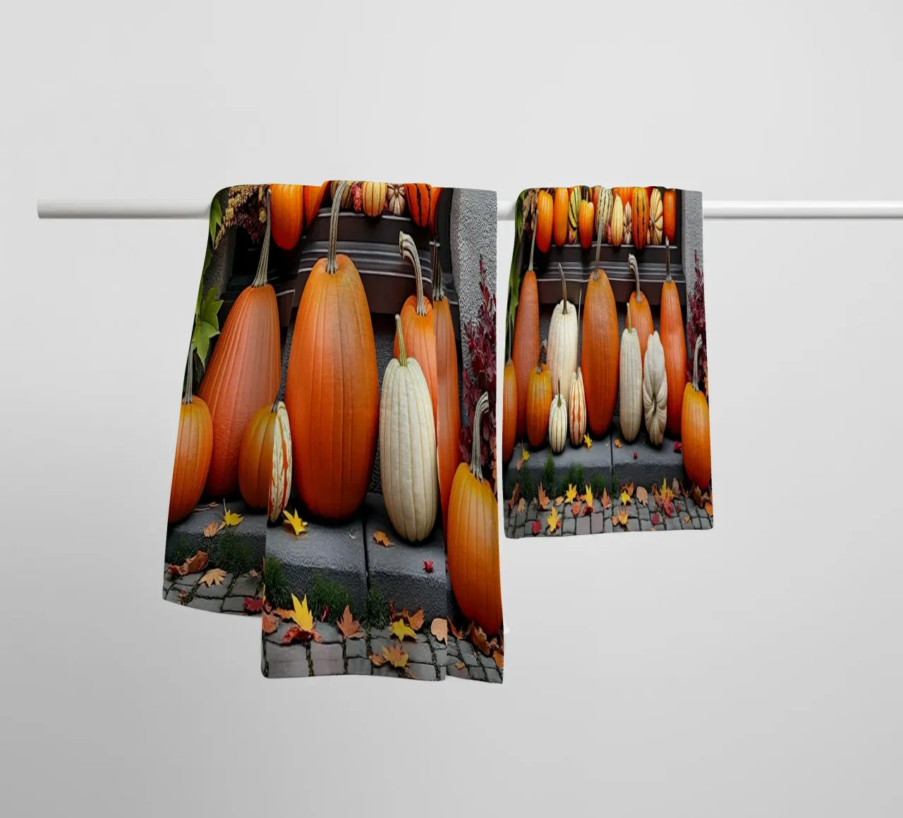 Vetrina con zucche_2 asciugamano da bagno da Fantasie & Mystikwelten by LK