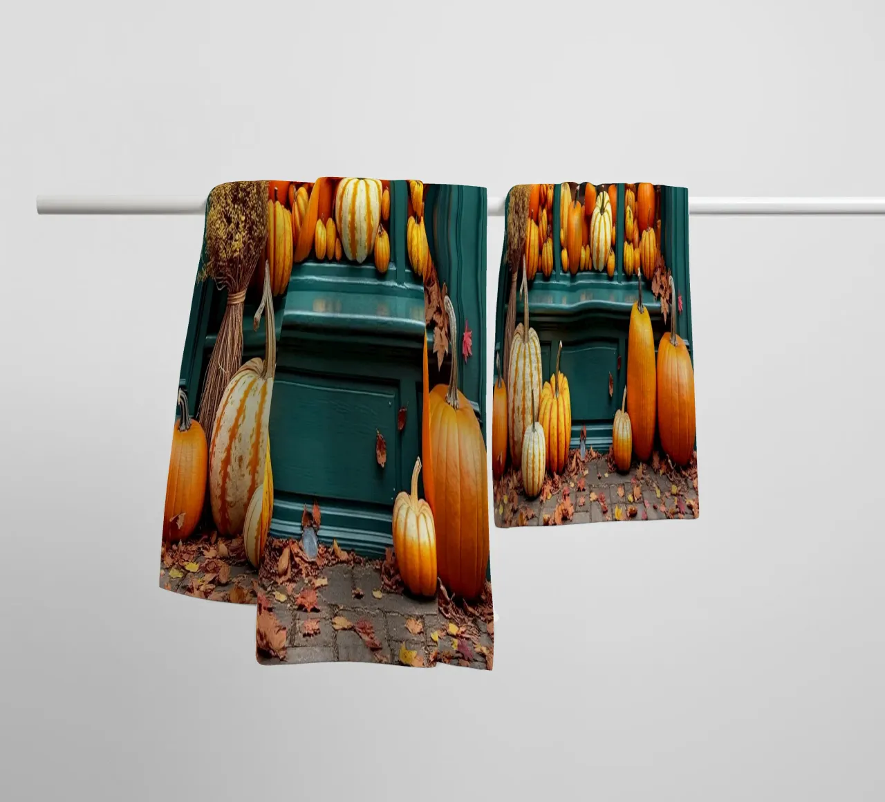 Vetrina con zucche_3 asciugamano da bagno da Fantasie & Mystikwelten by LK