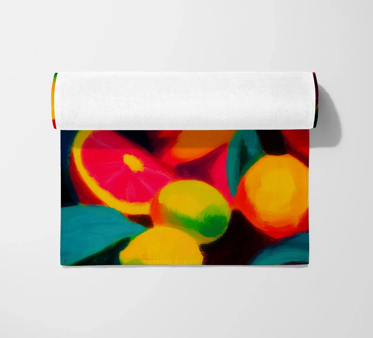 Tropical women's portrait | Fruity colour explosion beach towel by Autofocus