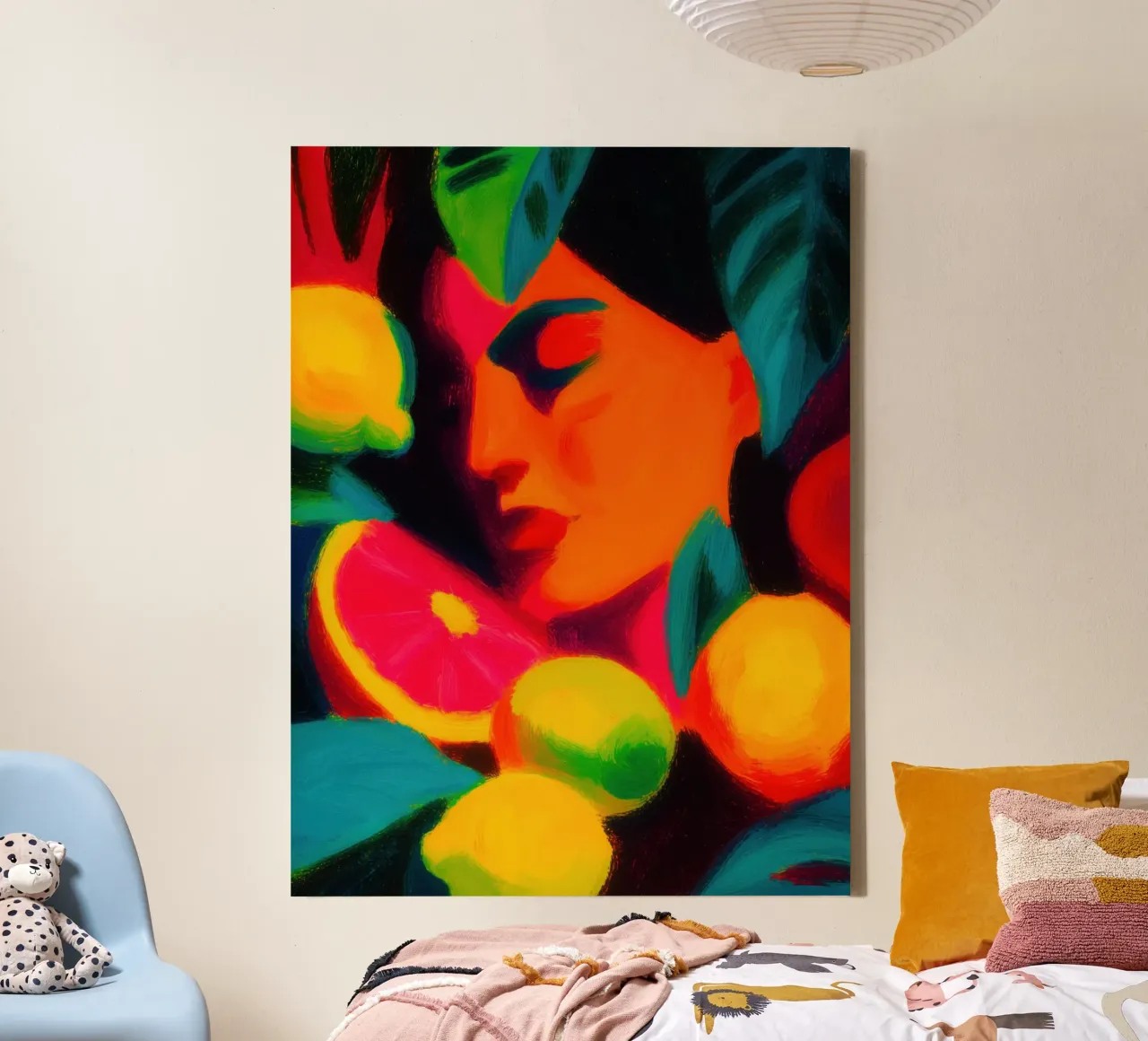 Tropical women's portrait | Fruity colour explosion canvas by Autofocus