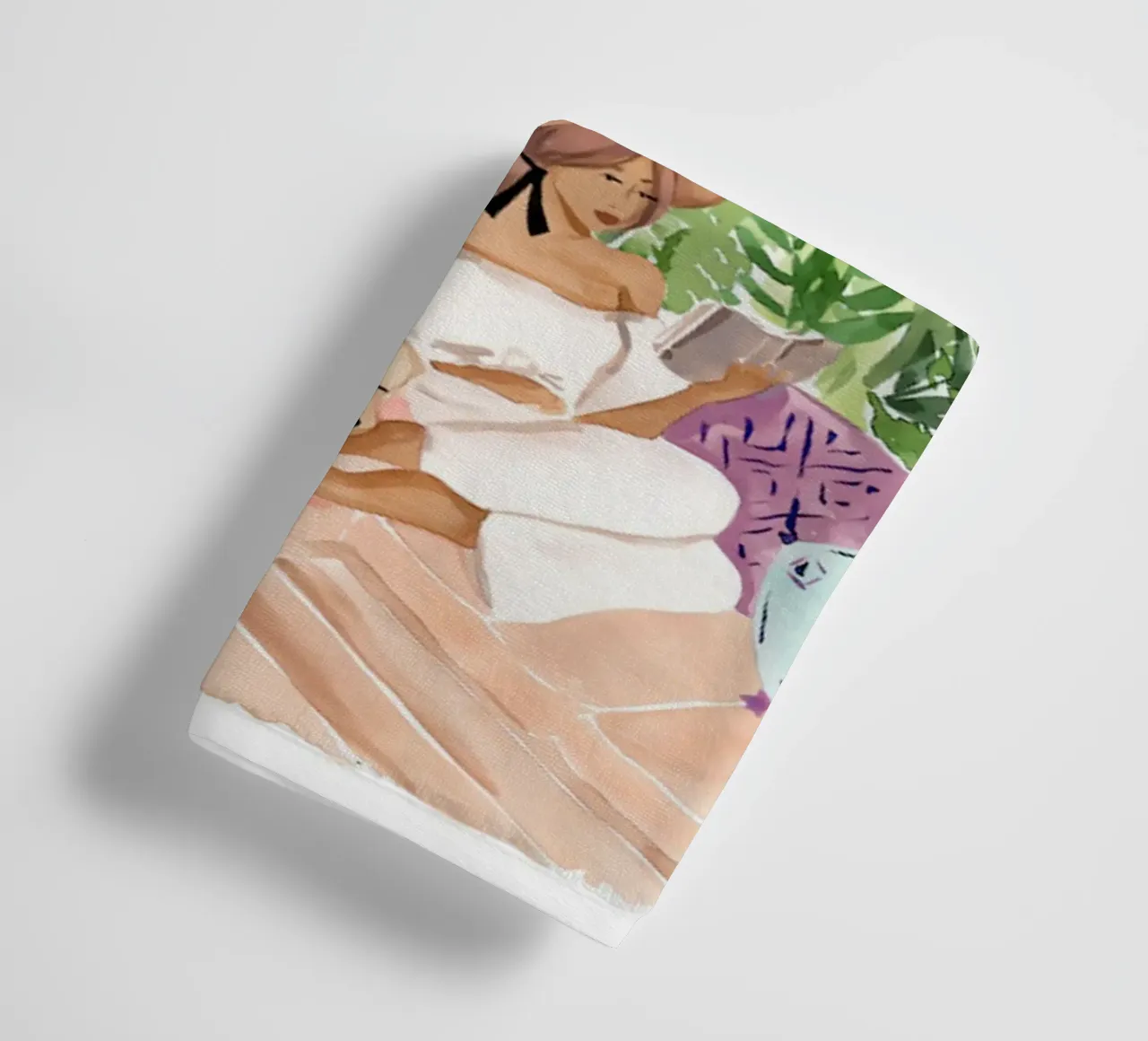 Femme boho lisant avec un chien, gouache serviette de bain de janna shop