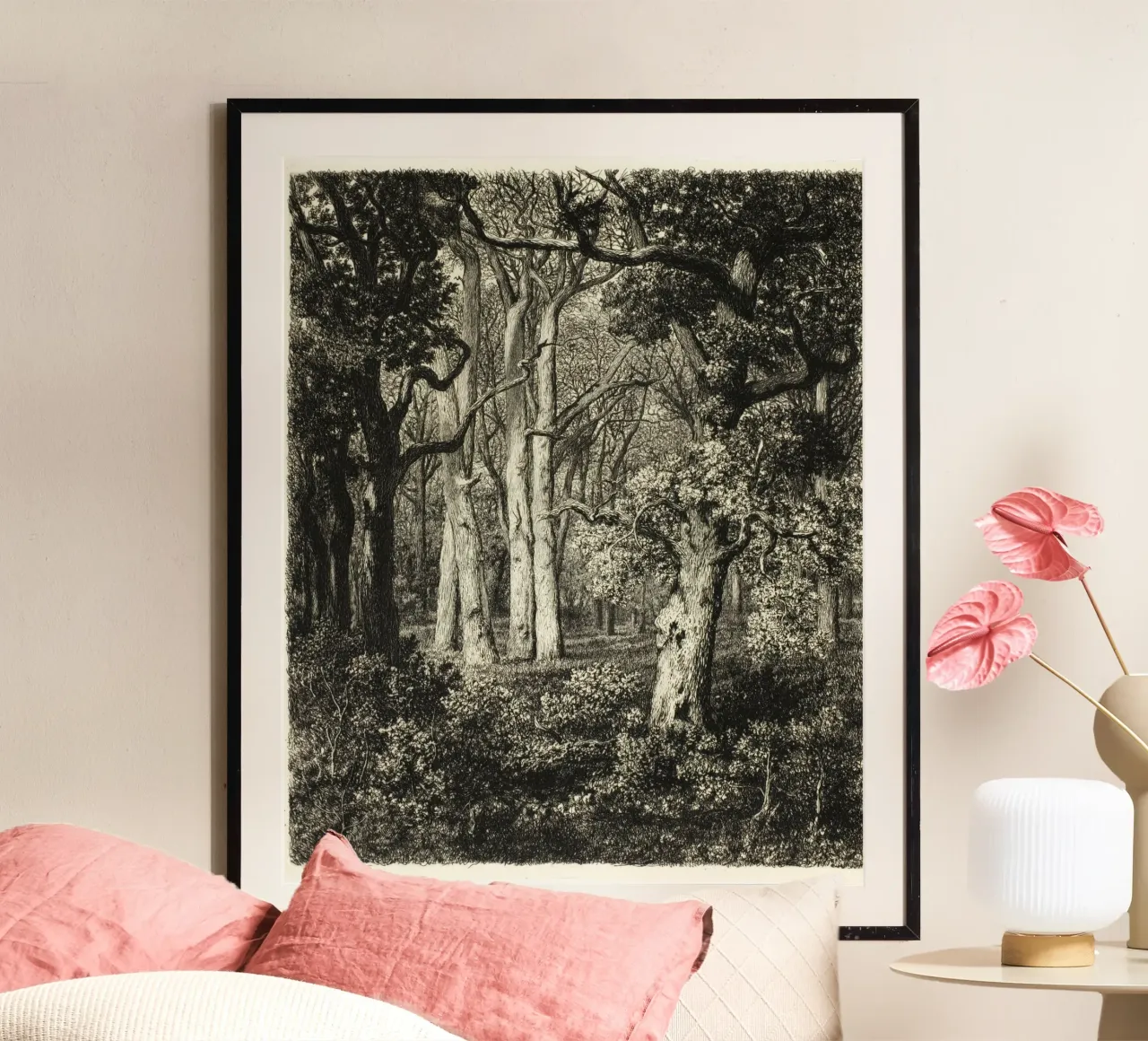 black and white forest drawing carta hahnemühle da vintageshop
