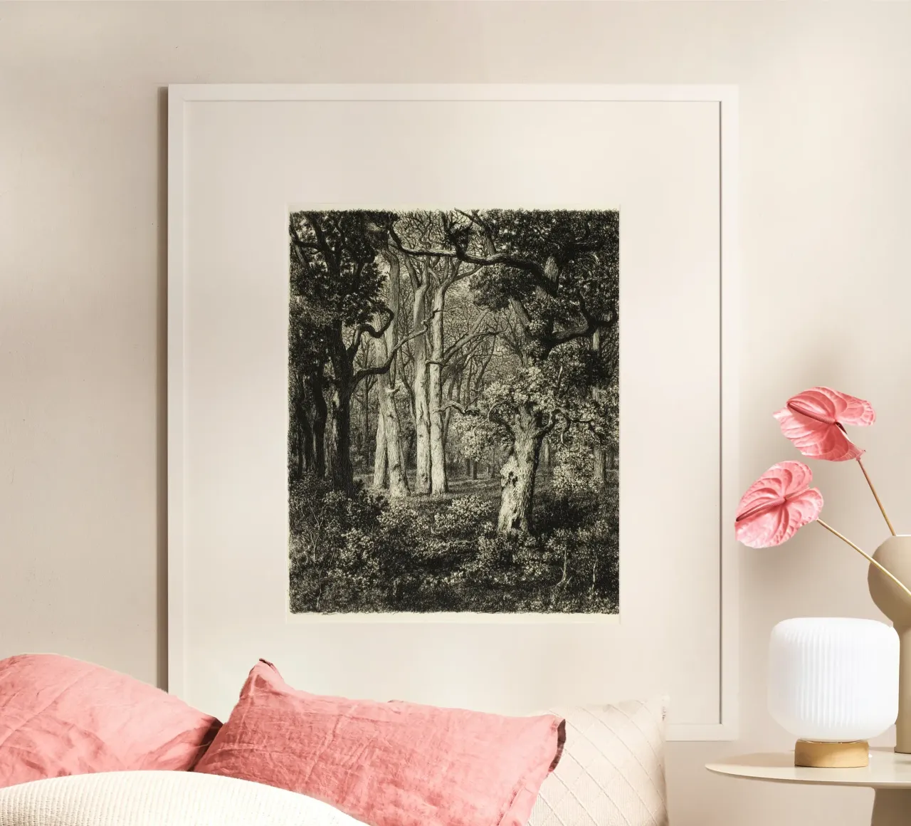 black and white forest drawing carta hahnemühle da vintageshop