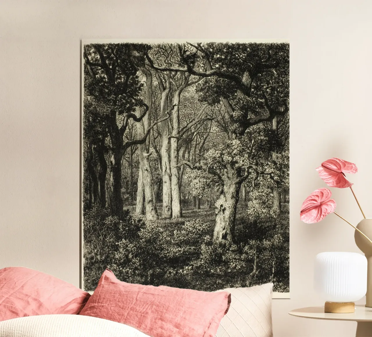 black and white forest drawing carta hahnemühle da vintageshop