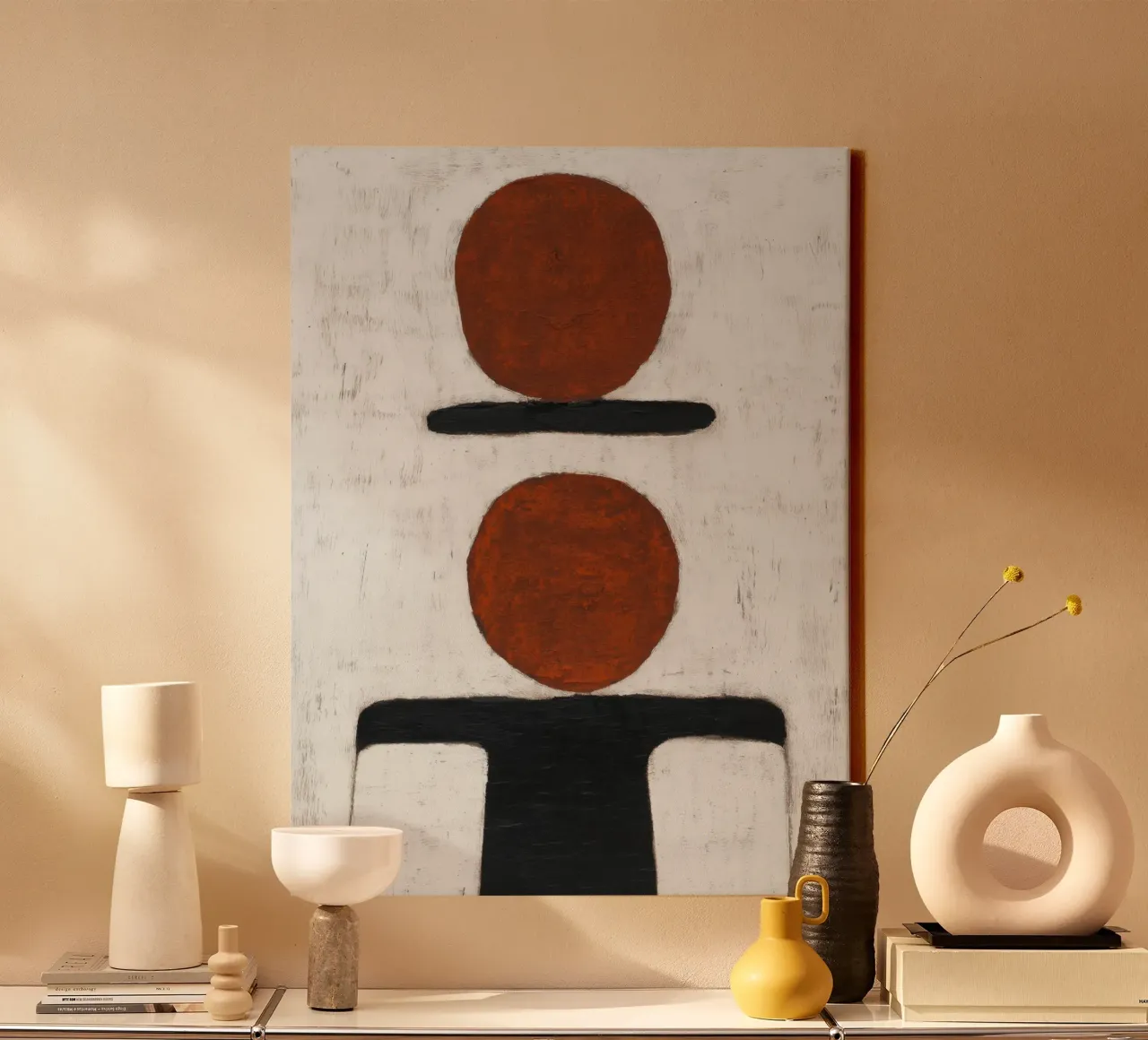 Tweelingcirkels - Minimalistisch abstract schilderij canvas van Aralyn