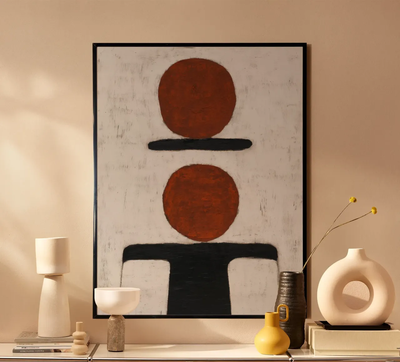 Tweelingcirkels - Minimalistisch abstract schilderij hahnemühle van Aralyn