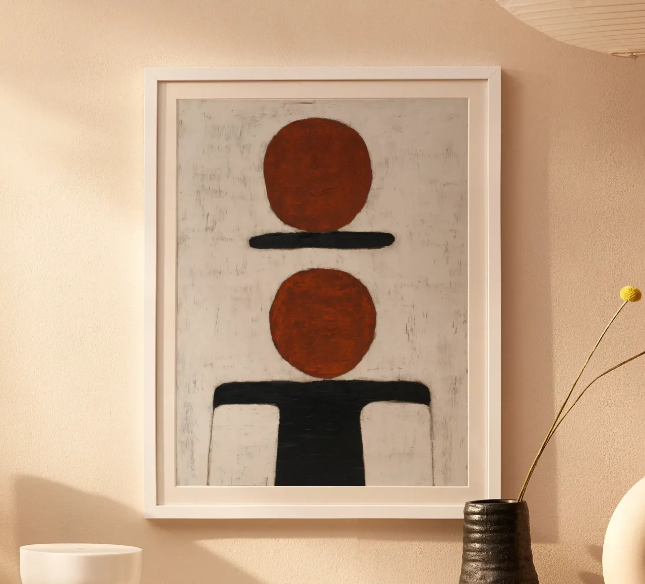 Tweelingcirkels - Minimalistisch abstract schilderij hahnemühle van Aralyn