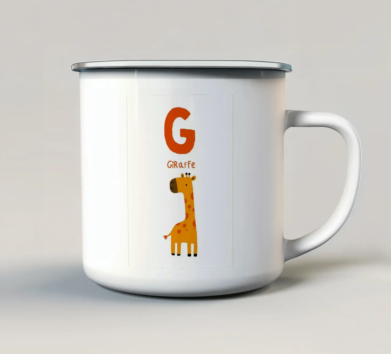 Illustrazione di giraffa con lettera G tazza in smalto da Tenaya Lapping