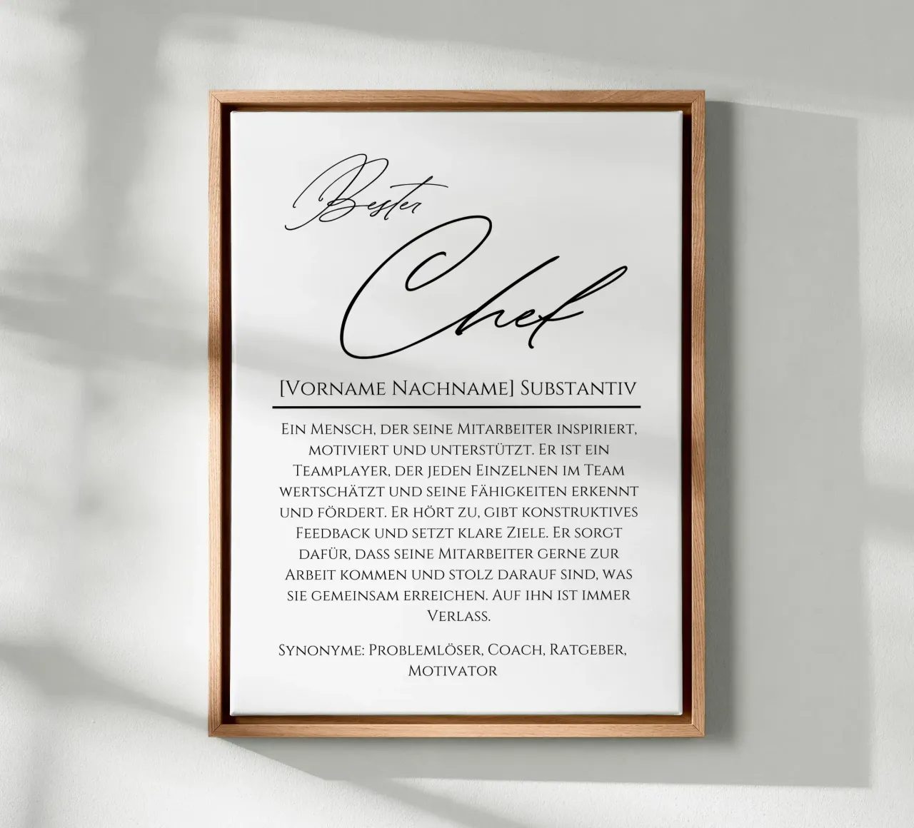 Definizione Best CHEF, regalo personalizzato, ufficio tela con Cornice a cassetta da Wortfieber