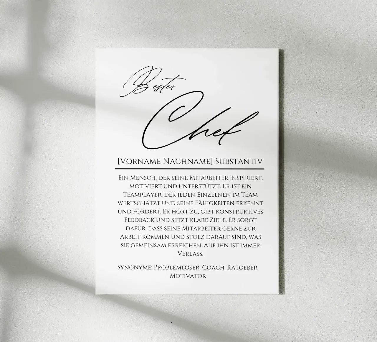 Definizione Best CHEF, regalo personalizzato, ufficio tela con Cornice a cassetta da Wortfieber