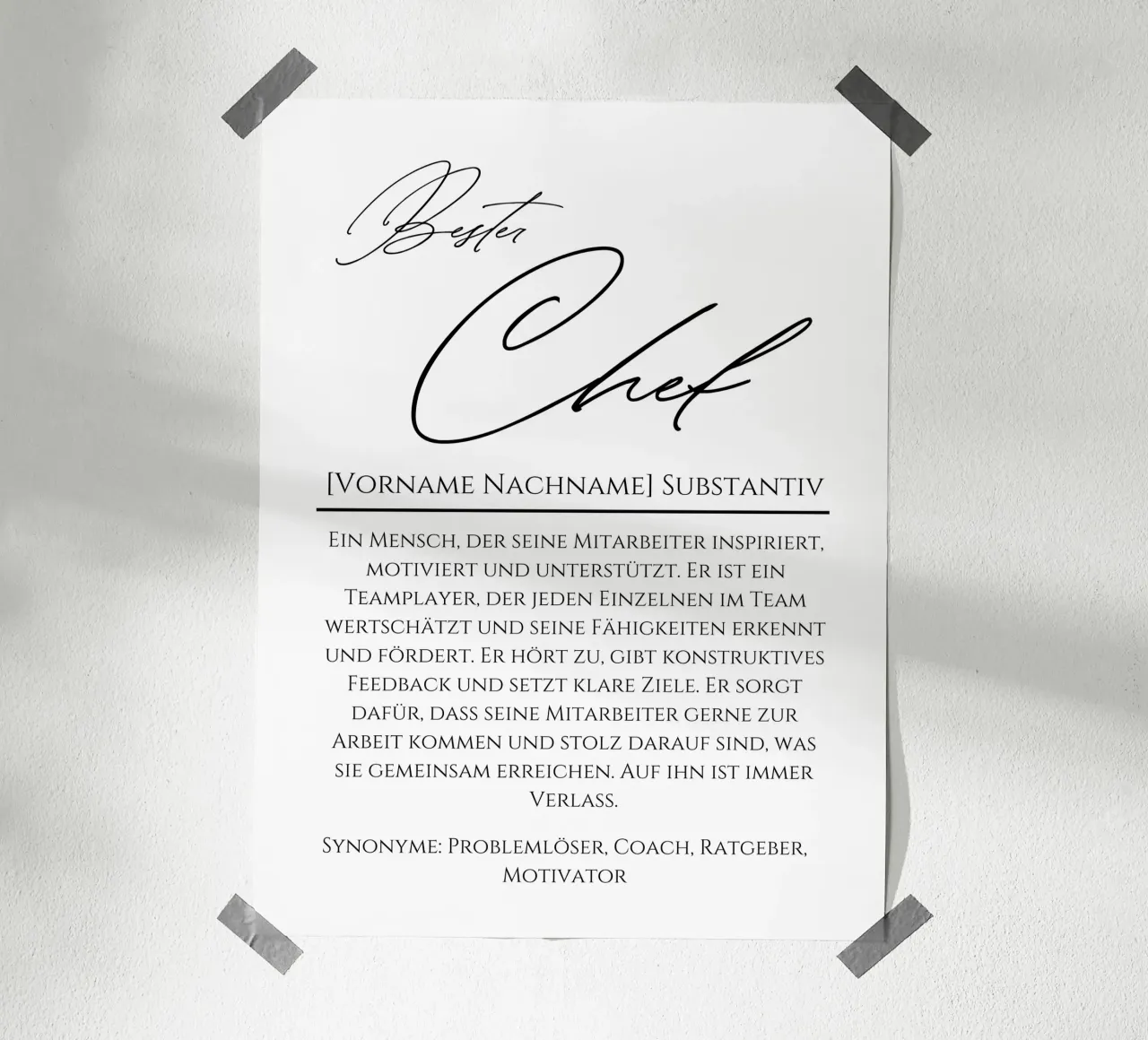 Definizione Best CHEF, regalo personalizzato, ufficio poster da Wortfieber