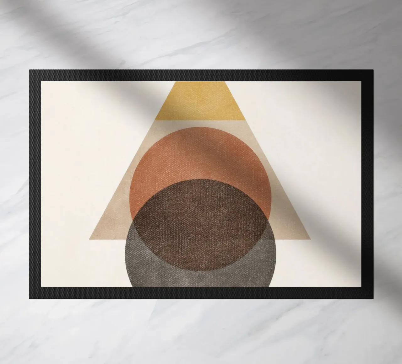 Layered Geometry – Minimal Circles and Triangle doormat by Aralyn