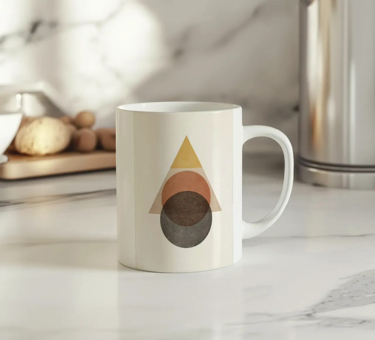 Layered Geometry – Minimal Circles and Triangle ceramic mug by Aralyn
