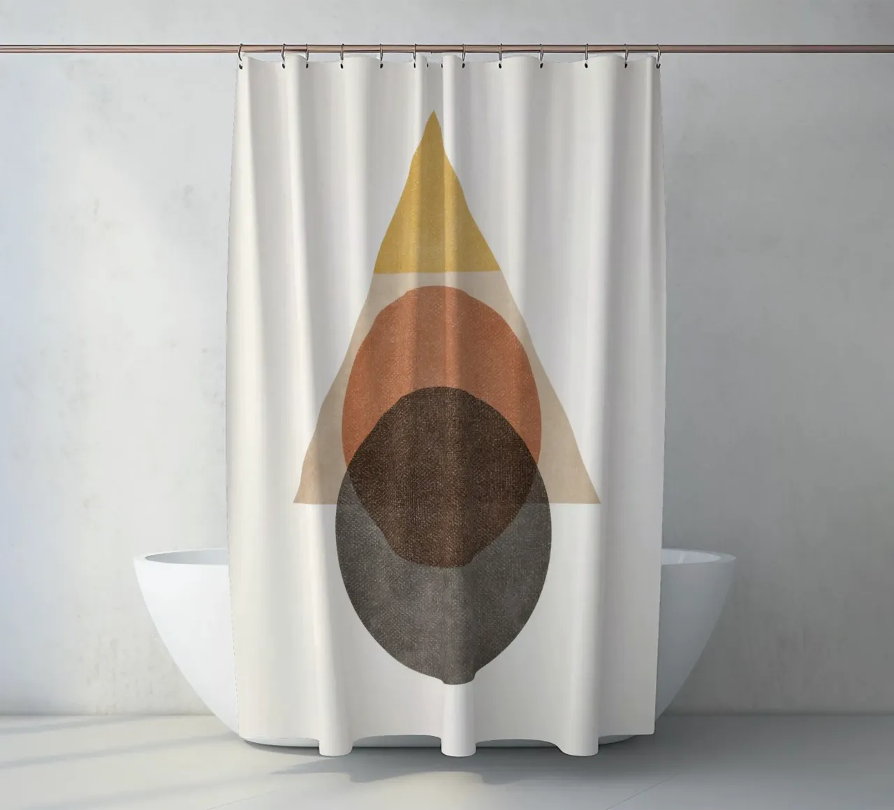 Layered Geometry – Minimal Circles and Triangle shower curtain by Aralyn