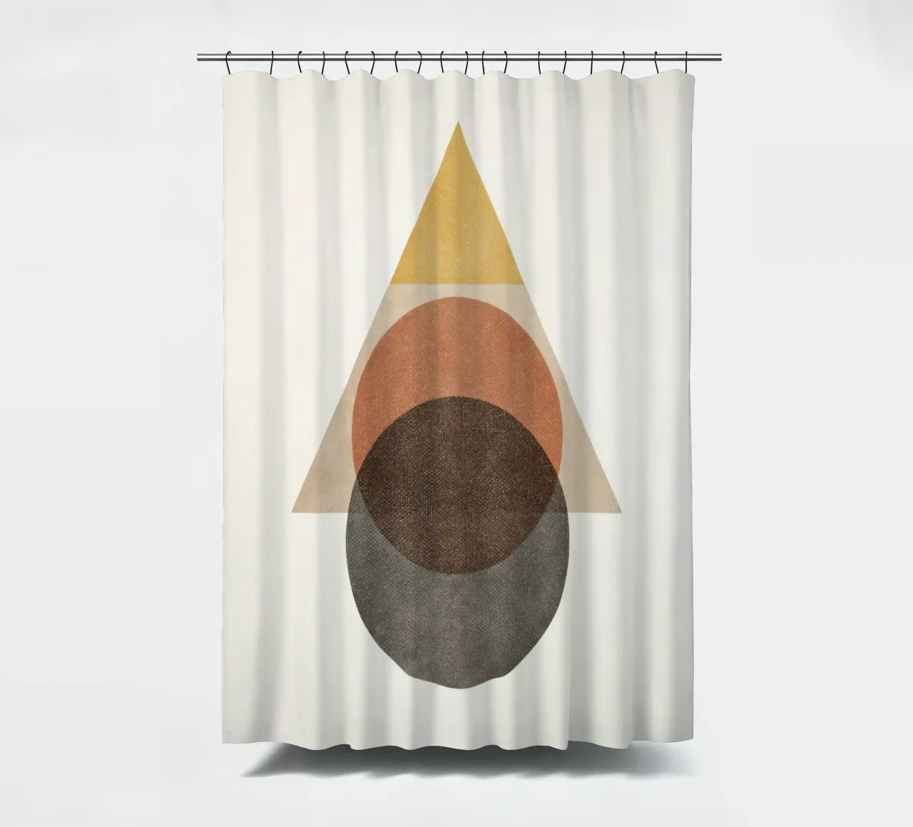 Layered Geometry – Minimal Circles and Triangle shower curtain by Aralyn
