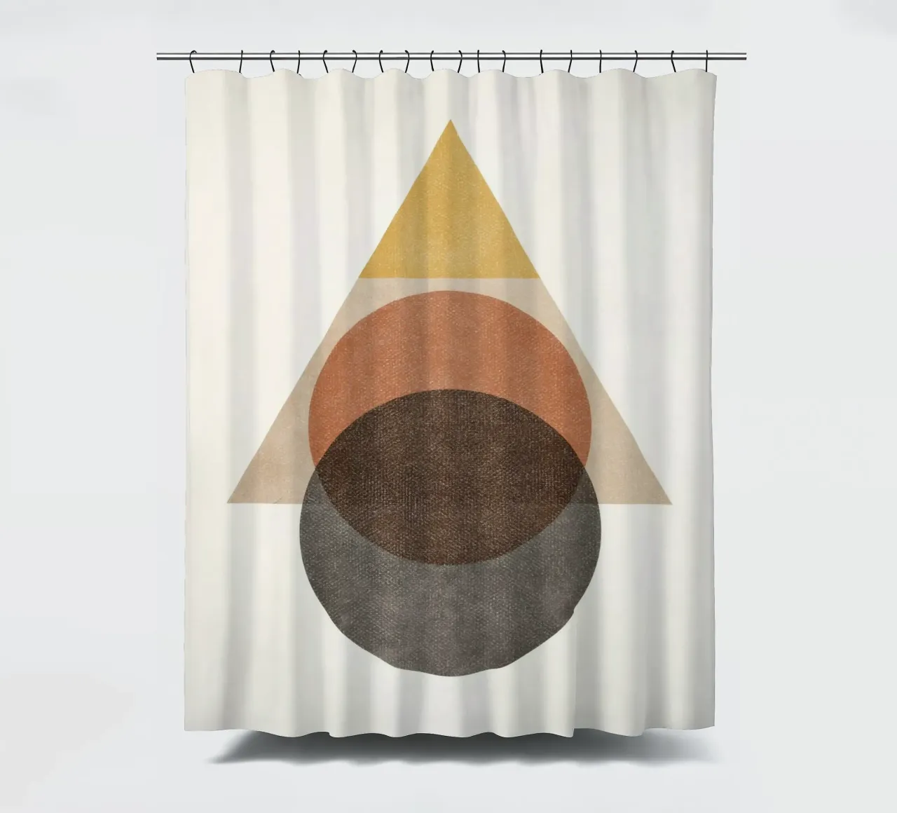 Layered Geometry – Minimal Circles and Triangle shower curtain by Aralyn