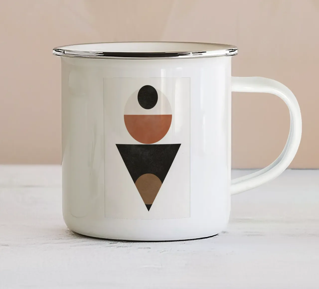 Tijdloze vormen - minimalistisch abstract in vette tinten emaille mok van Aralyn