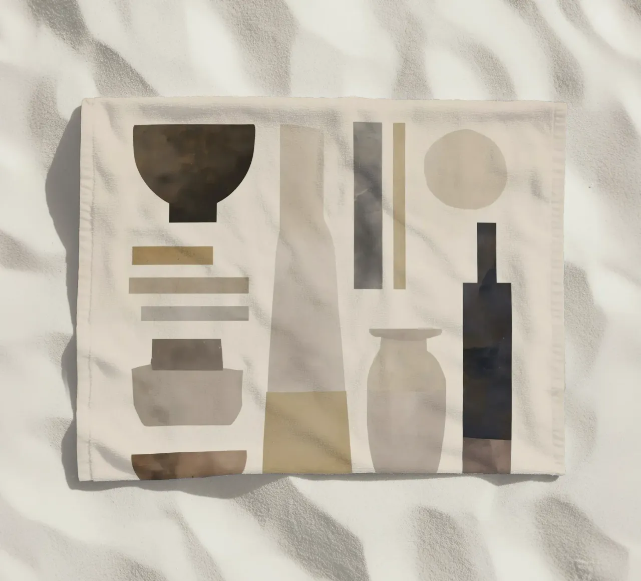 Boho Balance – Neutral Shapes and Objects beach towel by Aralyn