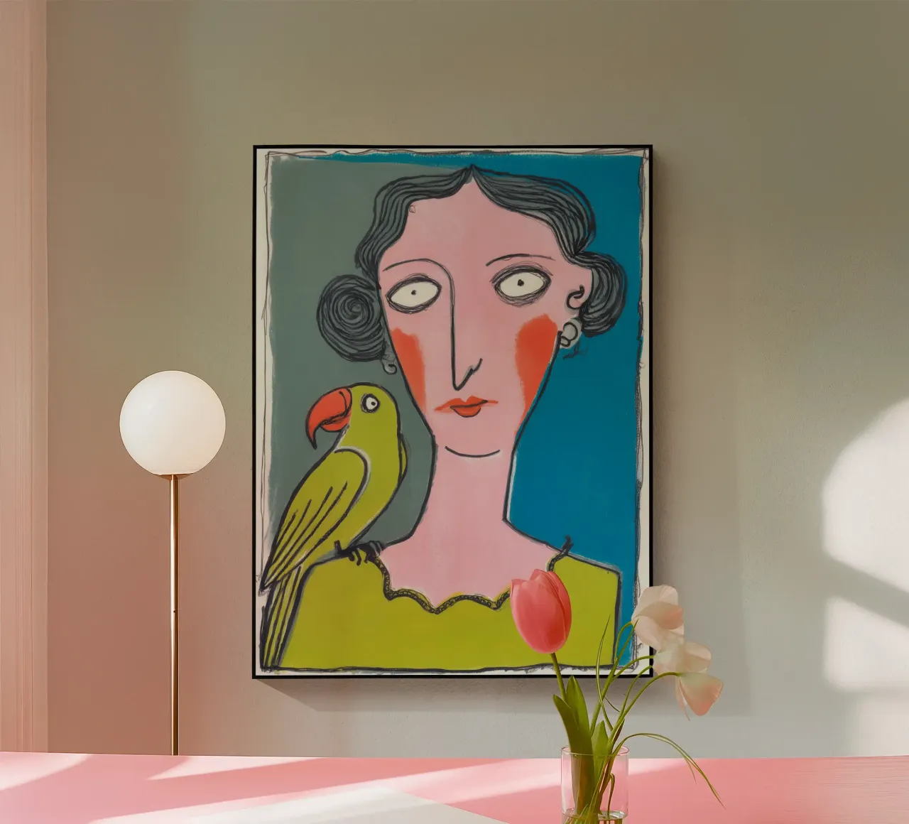 Donna pappagallo | Outsider art colorata neo-naif plexiglass da Autofocus