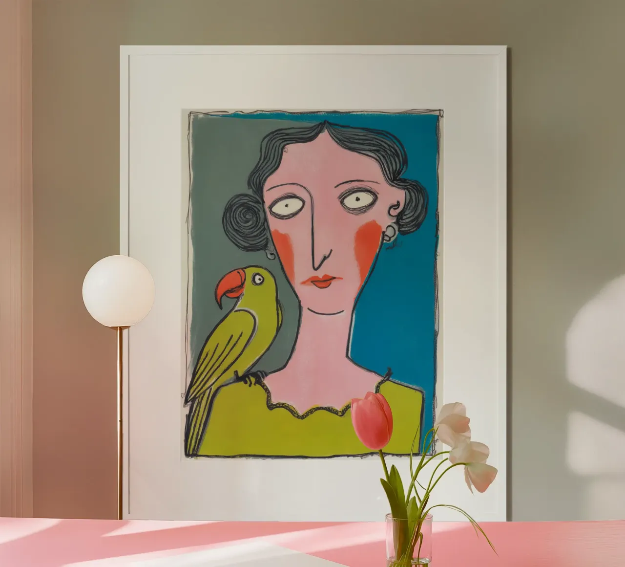 Donna pappagallo | Outsider art colorata neo-naif carta hahnemühle da Autofocus