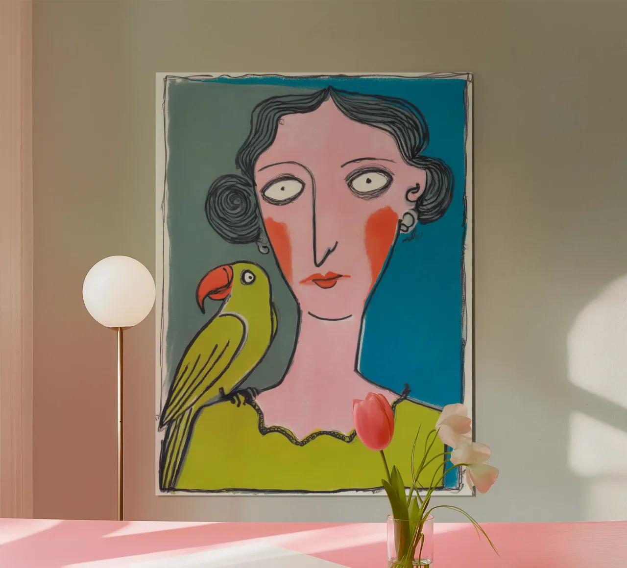 Donna pappagallo | Outsider art colorata neo-naif carta hahnemühle da Autofocus