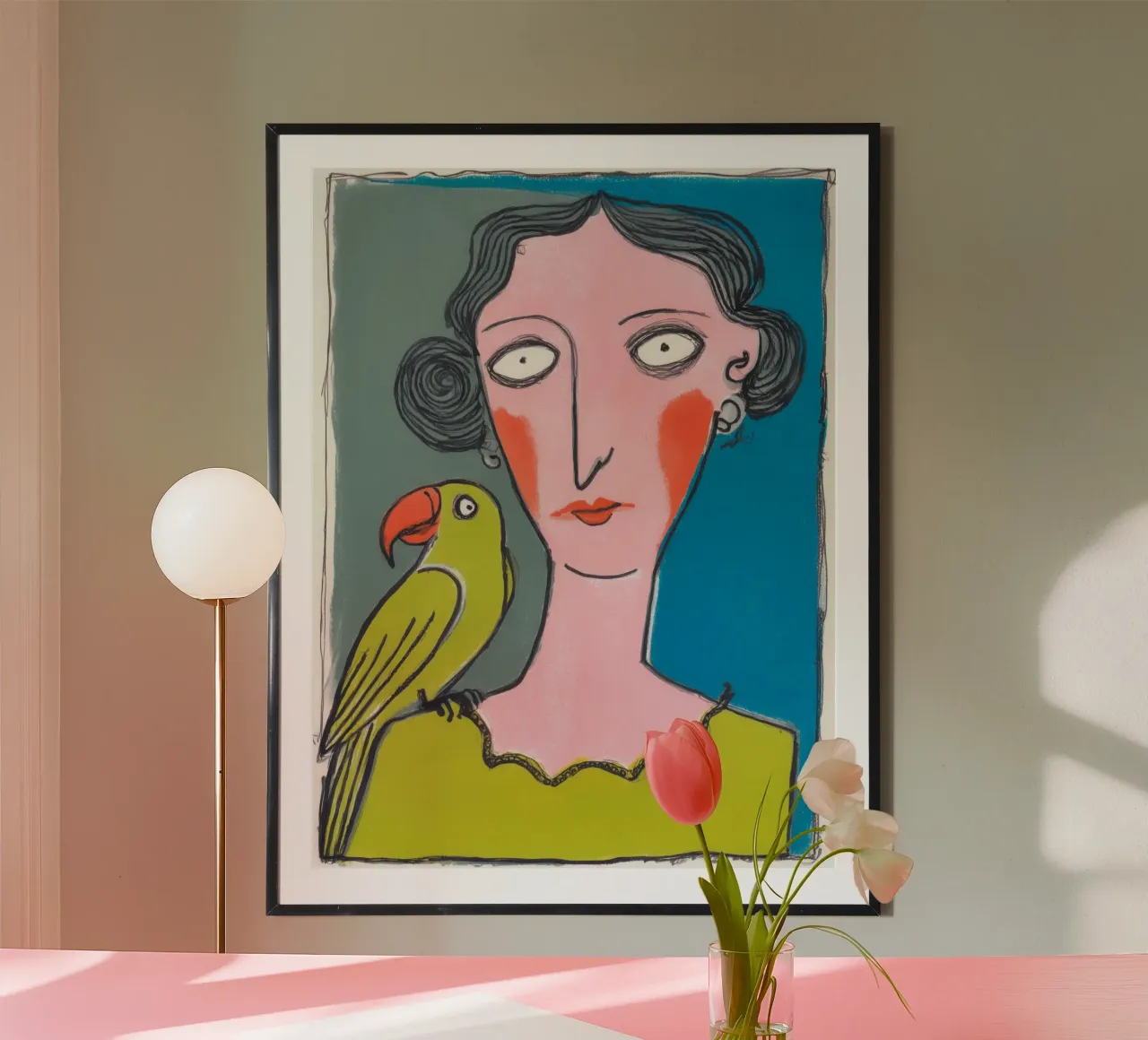 Donna pappagallo | Outsider art colorata neo-naif carta hahnemühle da Autofocus