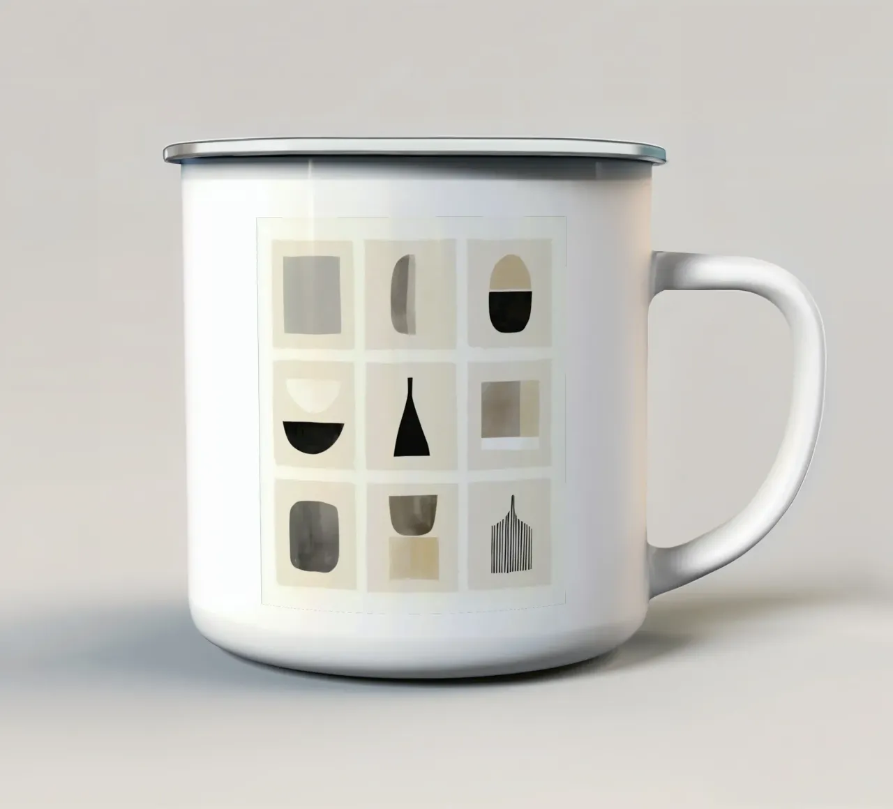 Zachte geometrie - hedendaagse boho-kunst emaille mok van Aralyn
