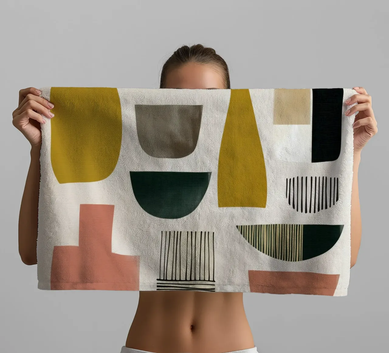 Stilleven - abstracte vormen in aardetinten badhanddoek van Aralyn