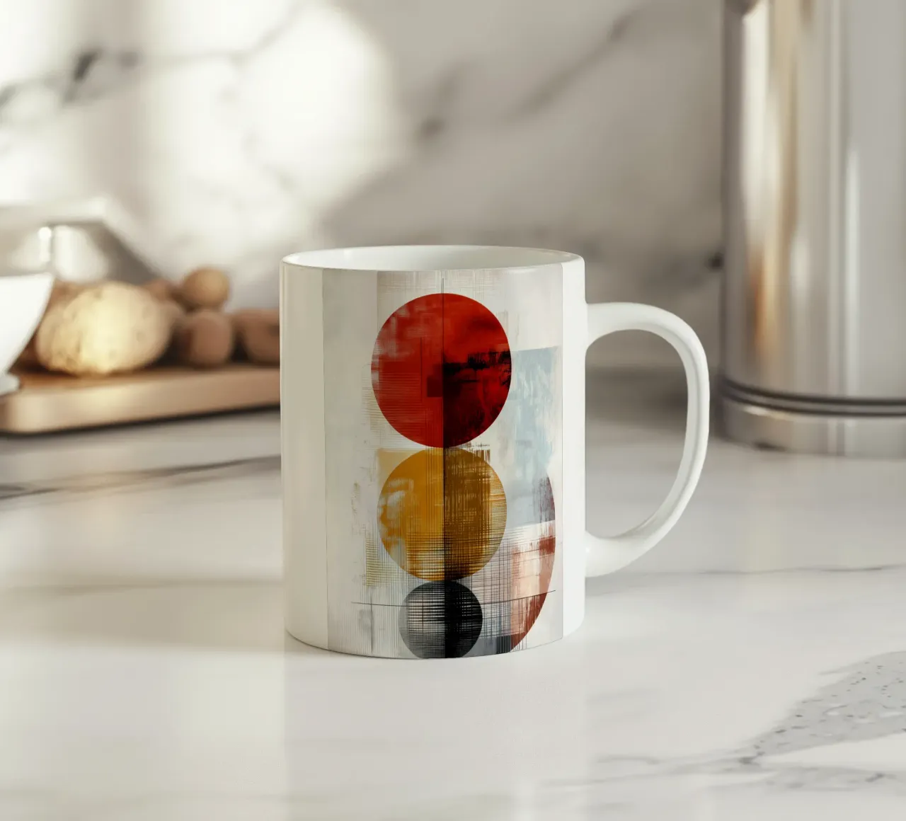 Géométrie texturée en rouge, jaune et noir mug en céramique de Aralyn