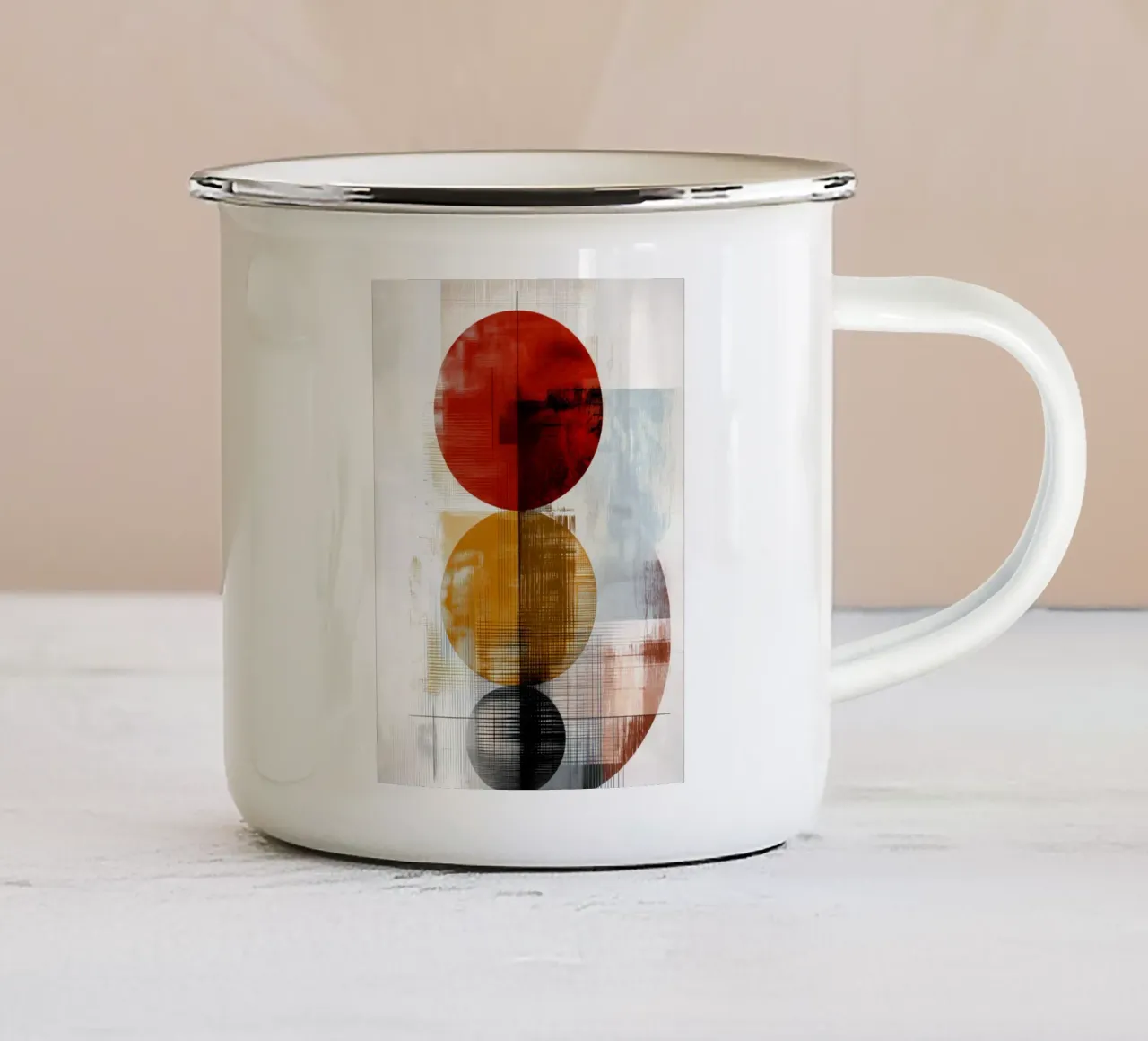 Géométrie texturée en rouge, jaune et noir mug en émail de Aralyn
