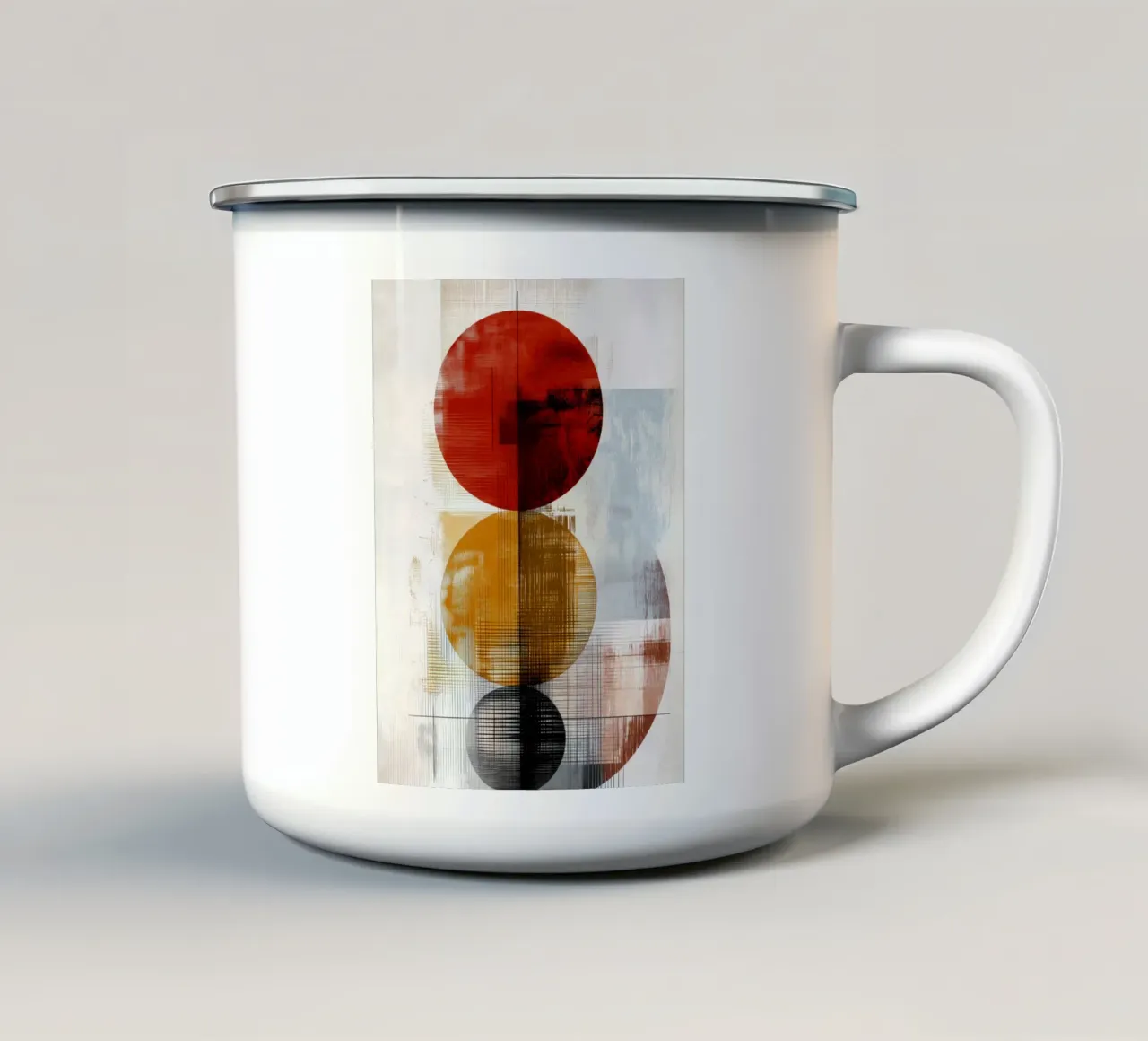 Géométrie texturée en rouge, jaune et noir mug en émail de Aralyn
