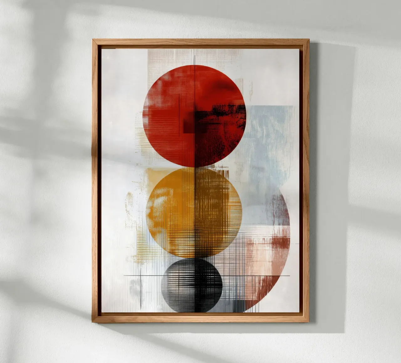 Geometria strutturata in rosso, giallo e nero alluminio dibond da Aralyn