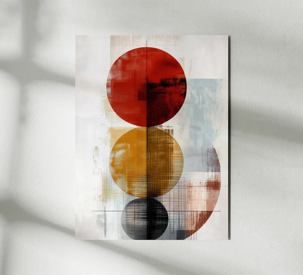 Geometria strutturata in rosso, giallo e nero alluminio dibond da Aralyn