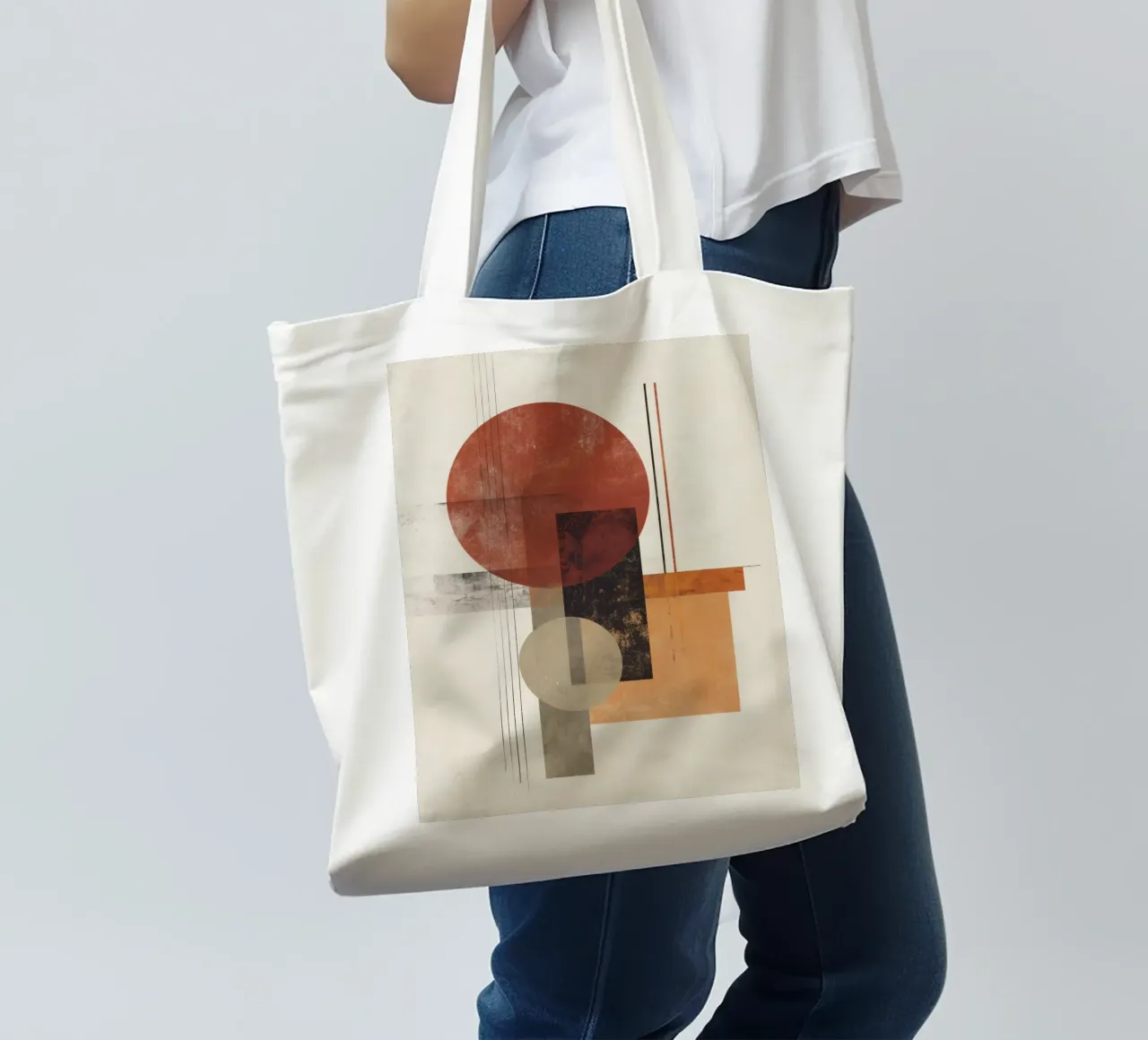 Moderno astratto in caldi colori neutri borsa in juta da Aralyn