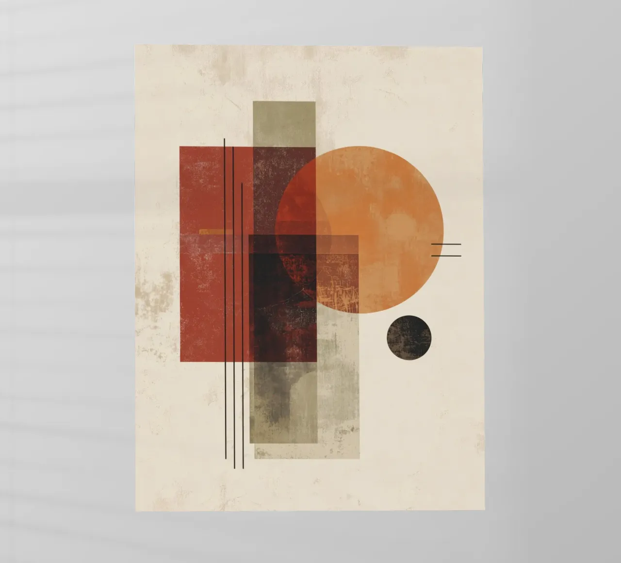 Retro-Geometrische Kunst in Rost und Beige Backlit Folie von Aralyn