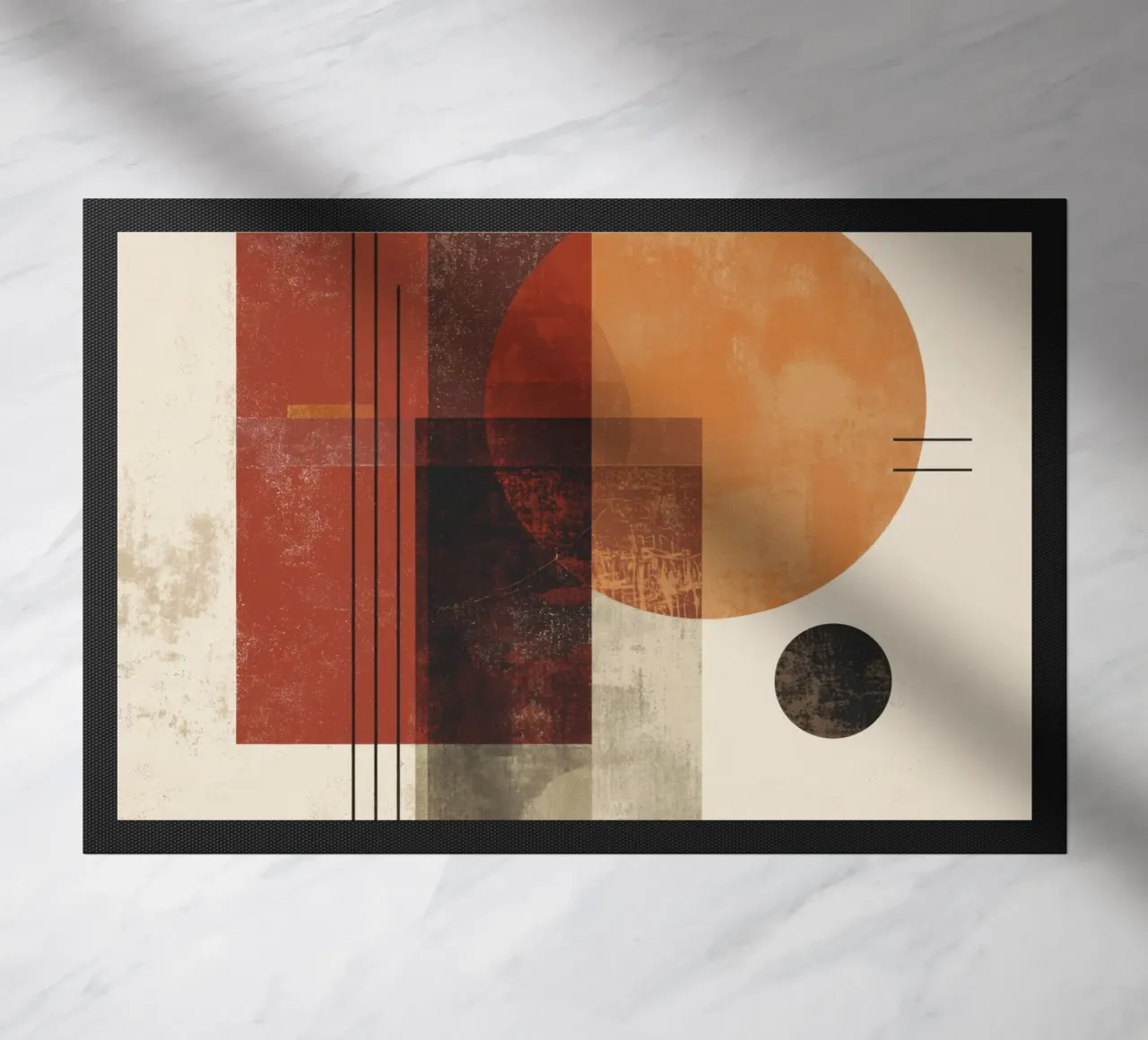 Retro Geometry Art in Rust and Beige doormat by Aralyn