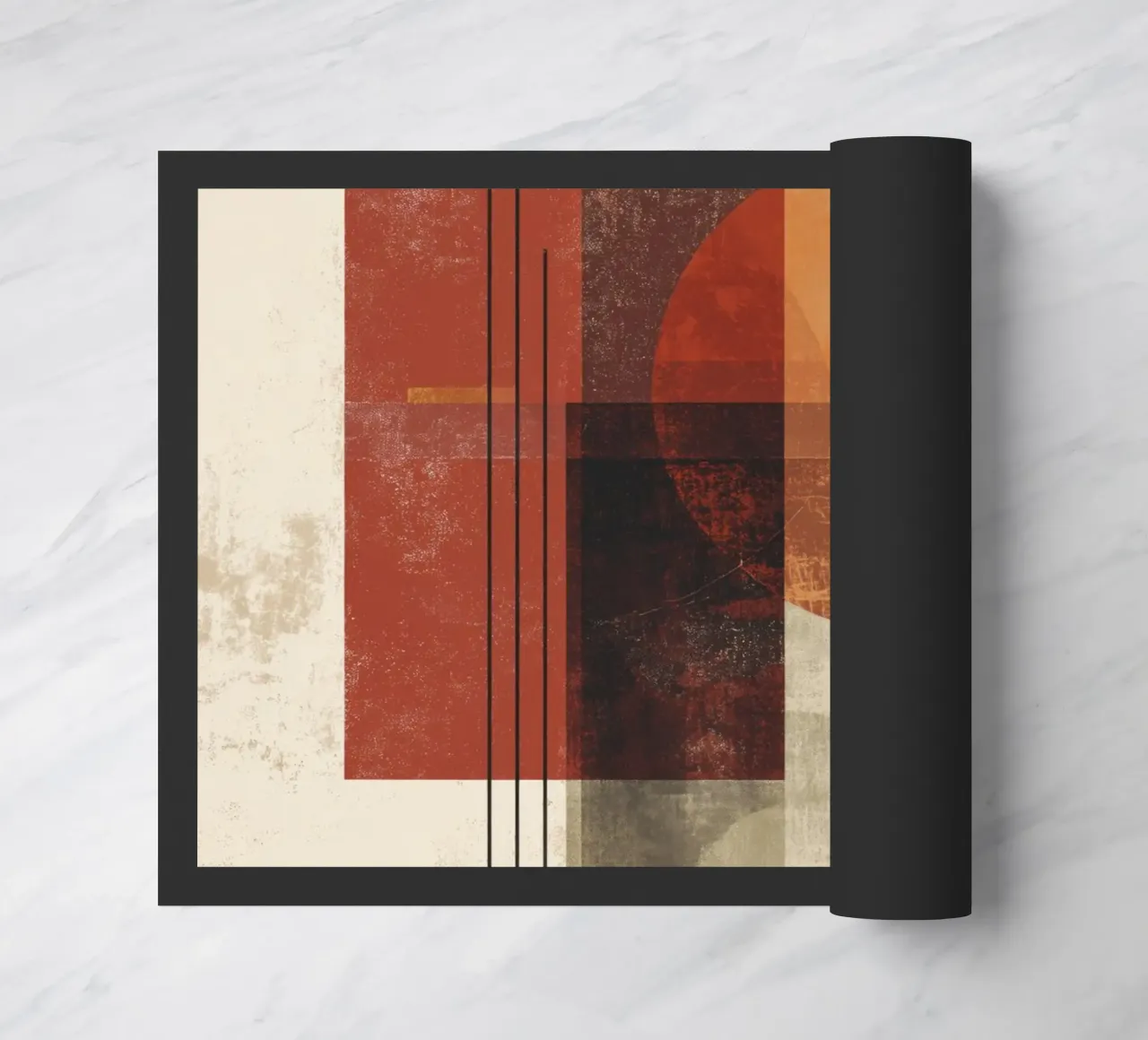 Retro Geometry Art in Rust and Beige doormat by Aralyn