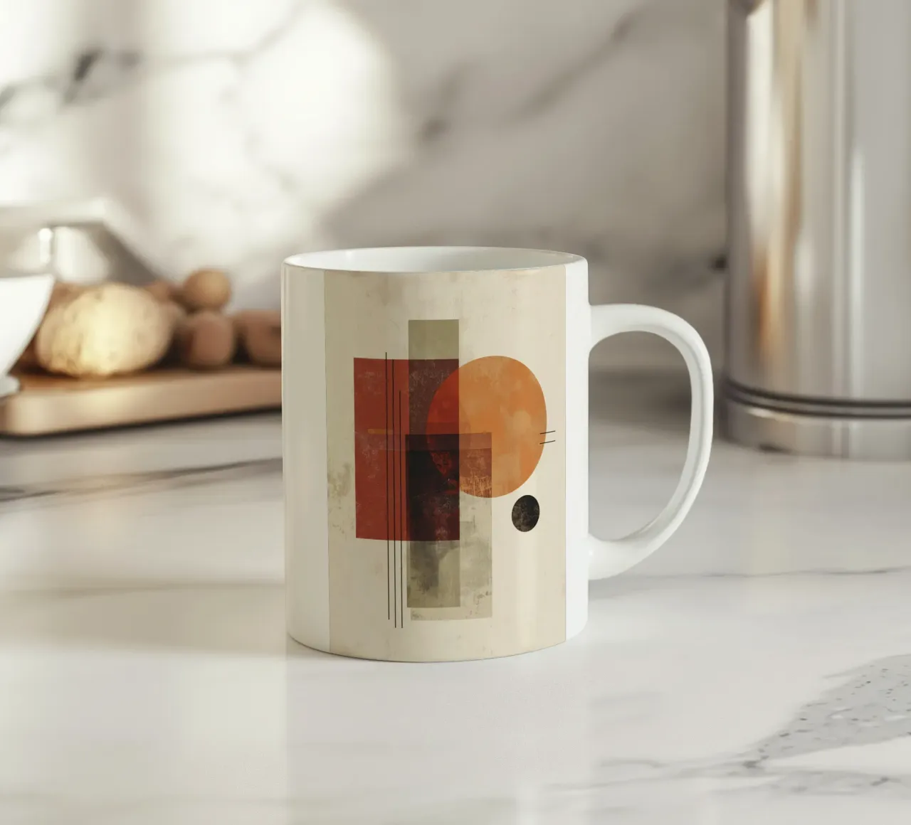 Retro Geometry Art in Rust and Beige ceramic mug by Aralyn