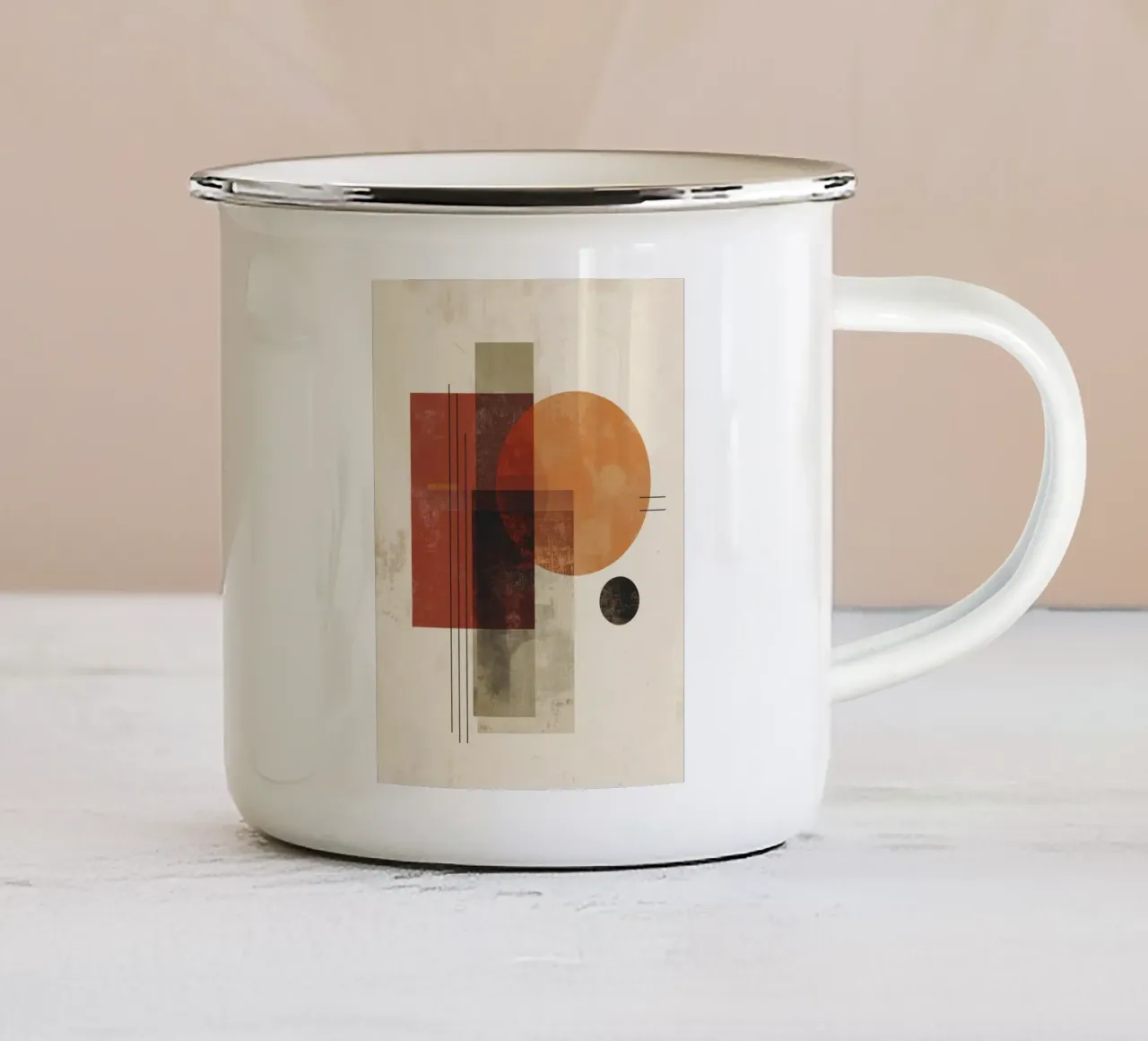 Retro Geometry Art in Rust and Beige enamel mug by Aralyn