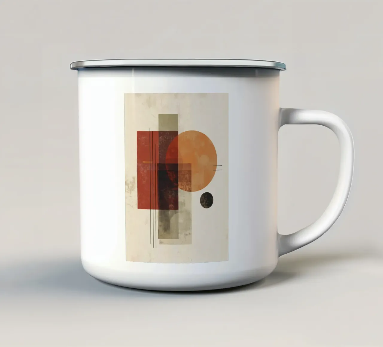 Retro Geometry Art in Rust and Beige enamel mug by Aralyn