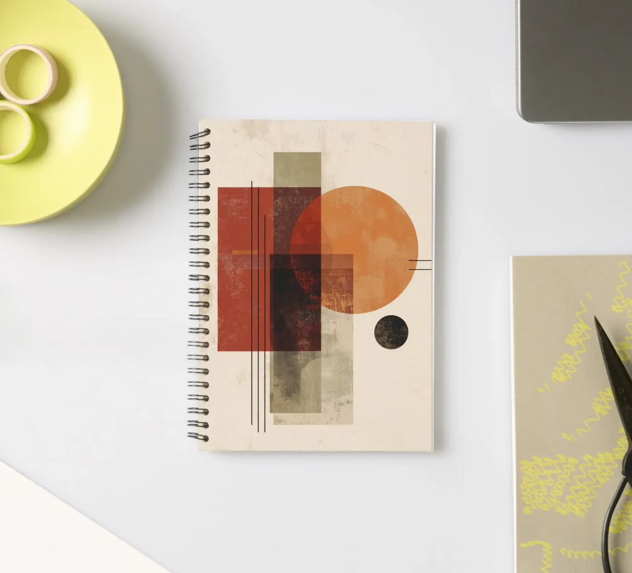 Retro Geometry Art in Rust and Beige spiral notebook by Aralyn