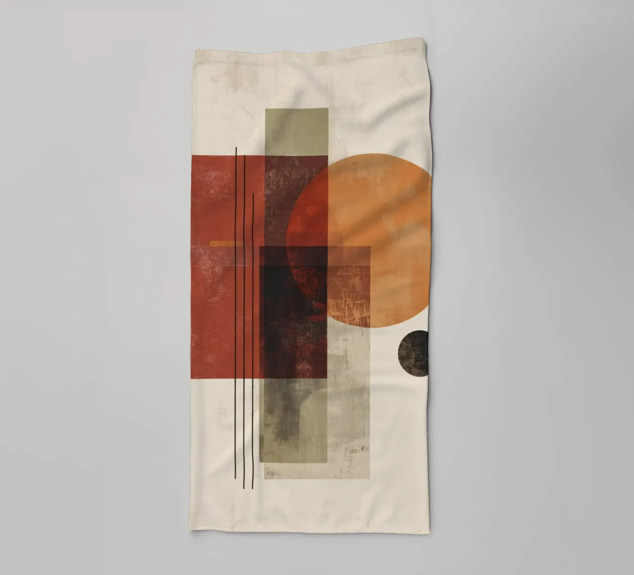 Retro Geometry Art in Rust and Beige towel by Aralyn