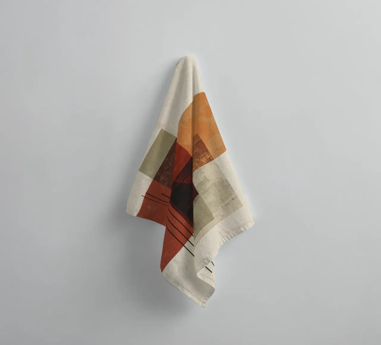 Retro Geometry Art in Rust and Beige towel by Aralyn
