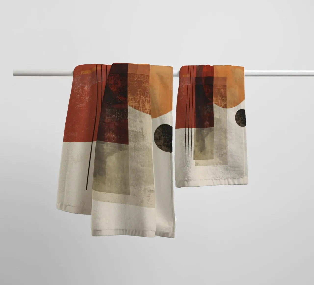 Retro Geometry Art in Rust and Beige towel by Aralyn