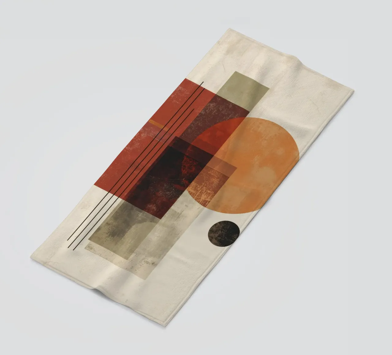 Retro Geometry Art in Rust and Beige beach towel by Aralyn