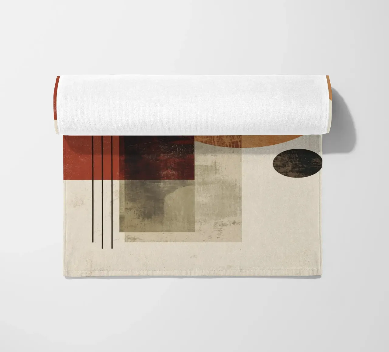 Retro Geometry Art in Rust and Beige beach towel by Aralyn